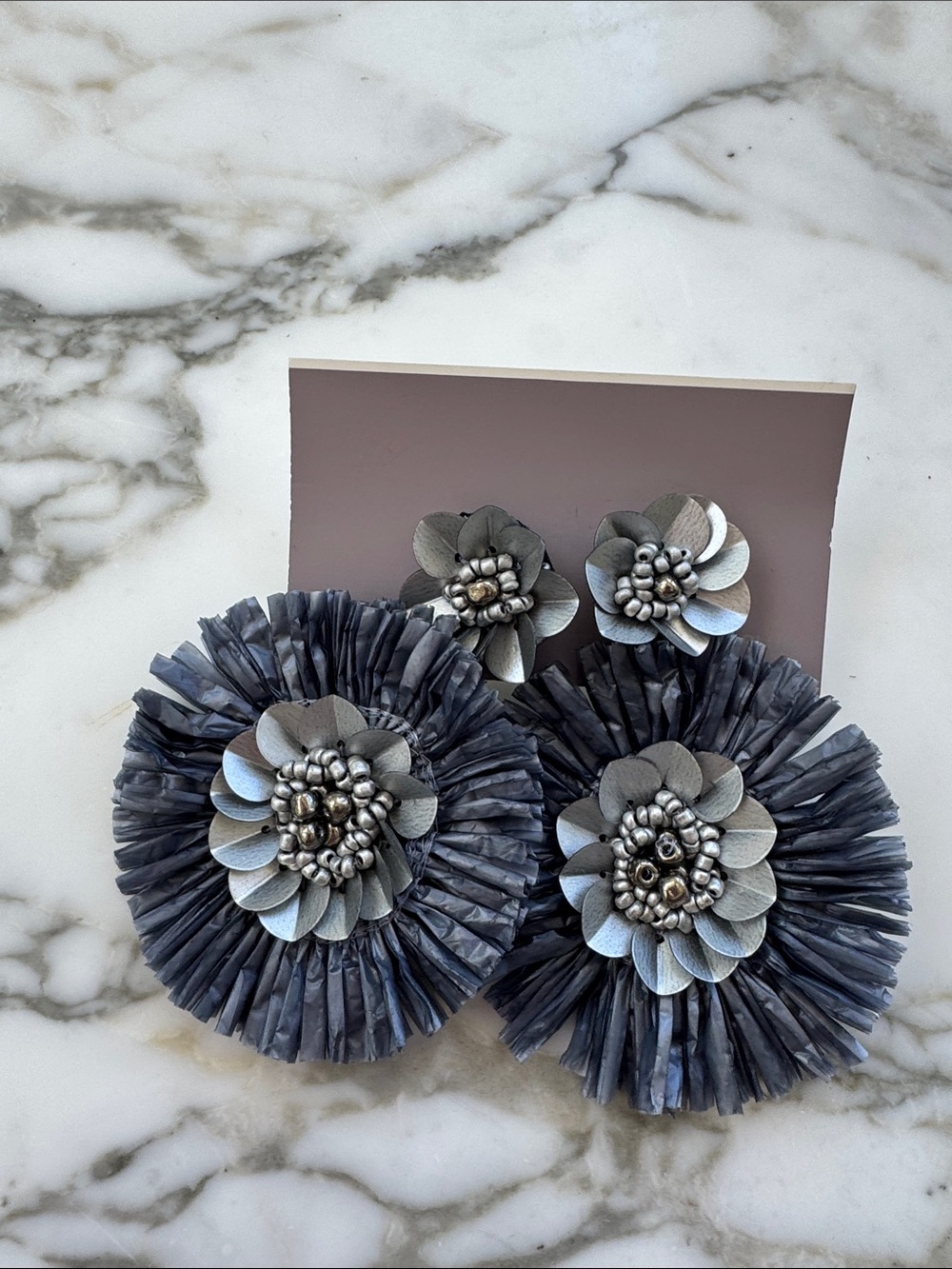 Handmade Floral Statement Earrings in Slate Gray